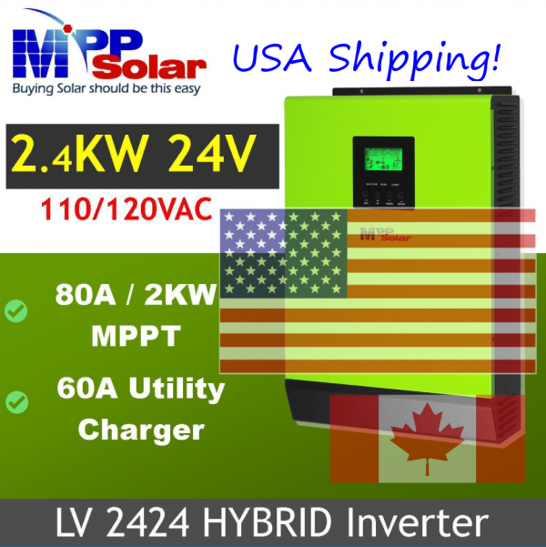 HYBRID LV2424 - 24V 2.4kW, 120V Output, 2kW Solar Input 80A Mppt (Grid Feedback Optional)
