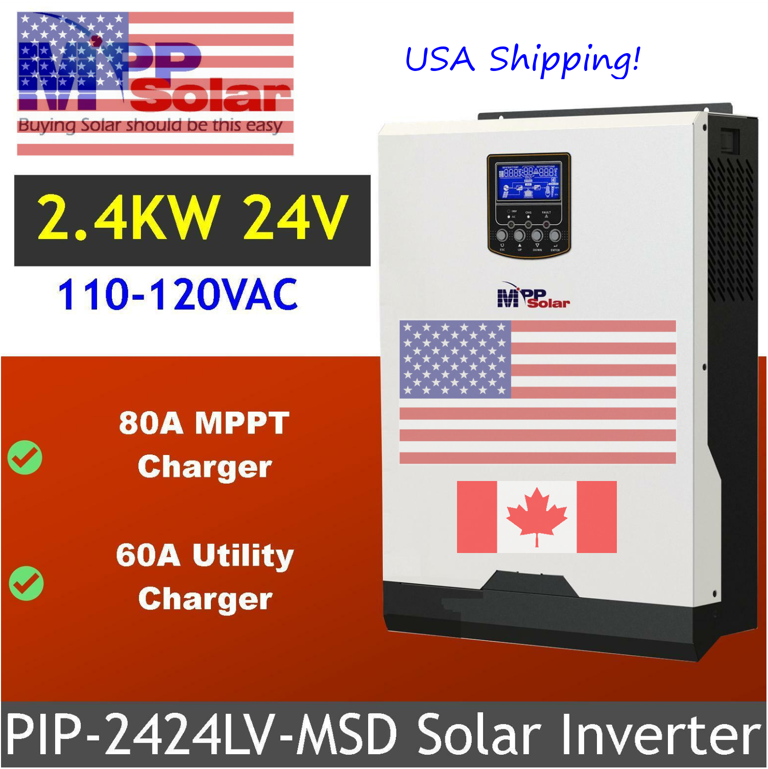 Open Box PIP LV2424 MSD 24V 2.4kW, 120V Output, 2kW Solar Input 80A Mppt
