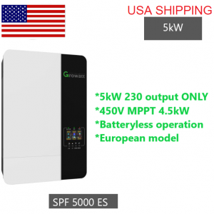 SPF 5000 ES - 5kW 230V output ONLY, 450V MPPT 4.5kw,  batteryless/optional operation, European model- Fully functional.