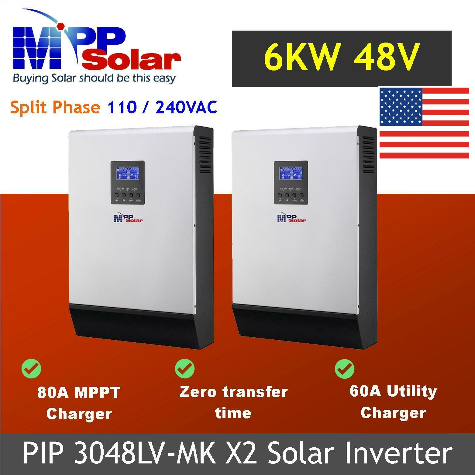 Overstock 3048LV-MK 48V 3kW 120V Inverter MPP Solar , 4kW Solar Charger  (80A) , Parallel able and split phase up to 9 units, Zero Transfer Time