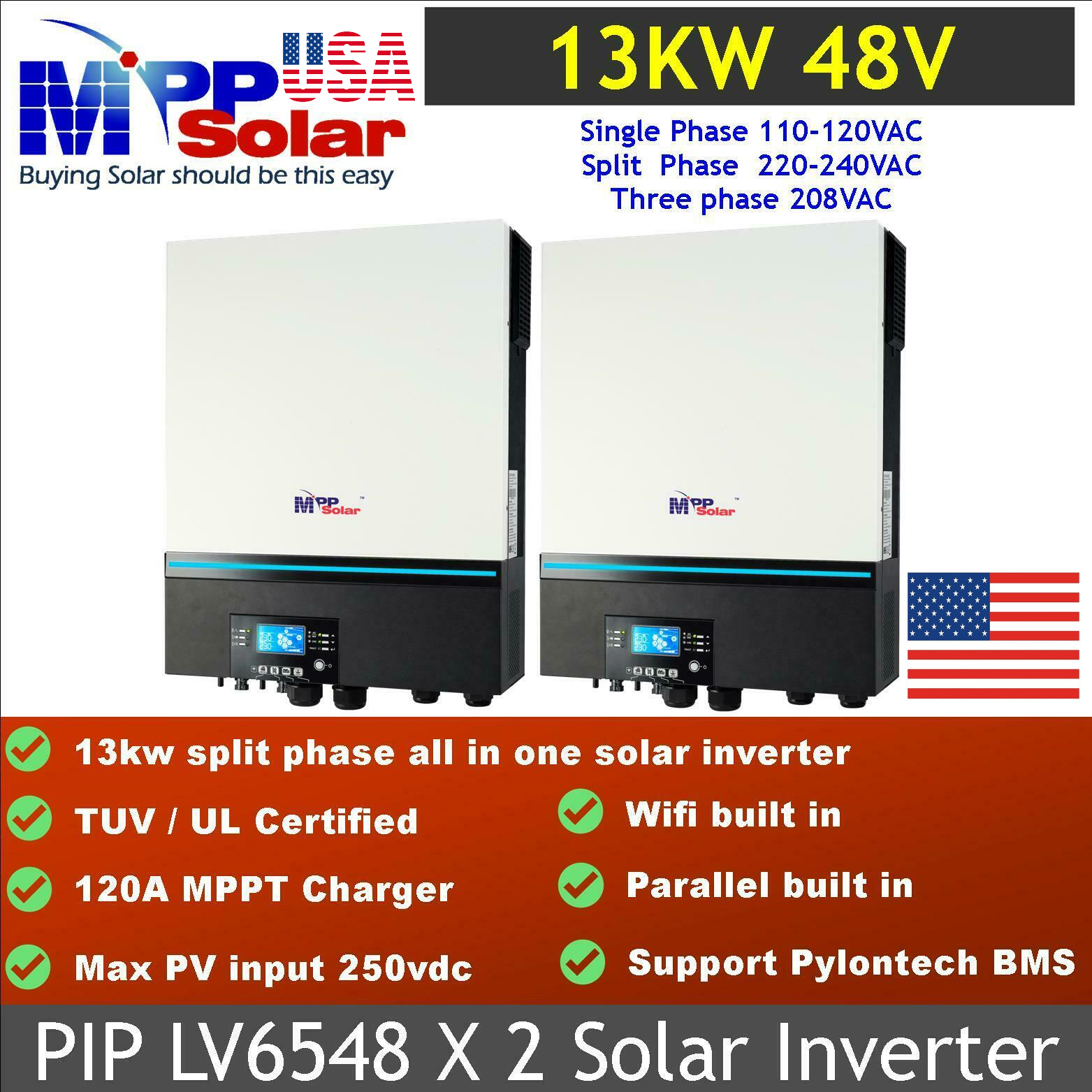 offdgrid: this Mpp LV6548 has essentially 2 mppt controllers in the all-in- one. Each side can accept 4000w (250VOC)for a total of 8000w .I have 10-  455w panels. My question is could one mppt do 6 panels (3s2p) and the mppt  side do 4 panels (2p2s)? The