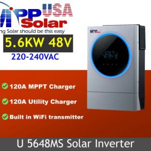 Promo -U5648MS 5600kw (230vac OUTPUT Only - No US Split phase)  48vdc MPP SOLAR inverter + MPPT solar charger 120A (High PV input 450vdc) + battery charger 120A