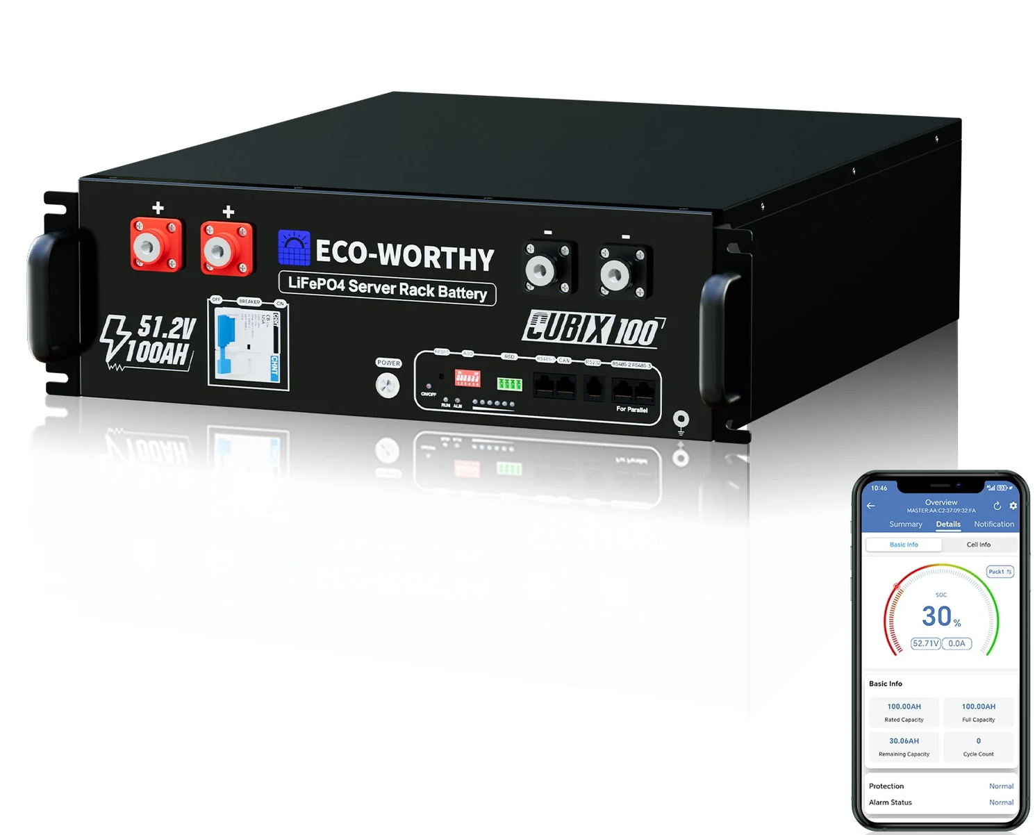 ECO-WORTHY Cubix100 48V 100Ah Server Rack Battery - Bluetooth & WiFi -10 Years Warranty | UL9540 | UL1973 | UL9540A | CEC Listed