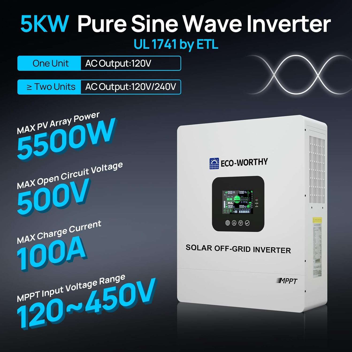 Ecoworthy / MHT 5KW 48V Solar Inverter 120V 100A Charger